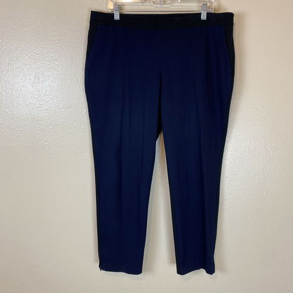 Eileen Fisher L Pants Zip Ankle Blue Black Colorblock Two Side Mid Rise Straight - Picture 1 of 5